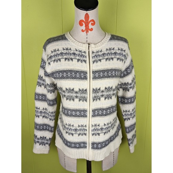 VTG PHD Paul Harris Design Sz L Full Zip Knit Cardigan Nordic LambsWool Blend - Picture 1 of 10